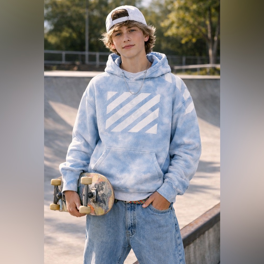 Gildan Blue and White Tie-Dye Hoodie